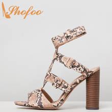 Shofoo Snakeskin Print Ankle Strap Sandals Woman Super High Round Heels Buckle Large Size 12 15 Ladies Fashion Summer Shoes 2024 - buy cheap