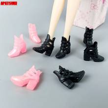 Zapatos de tacón alto para muñecas Barbie, sandalias de moda para casa de muñecas bjd, juguete artesanal, color negro y rosa, 1/6, 5 par/lote 2024 - compra barato