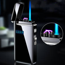 New Windproof Jet Turbo Double Arc Lighter LED Metal USB Torch Lighter Butane Tracheal Cigar Powerful Outdoor Spray Gun Lighter 2024 - buy cheap