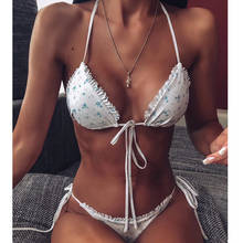 Summer Ruffle Bikini Set Women Bandage Push Up Padded Bra Thong Biquinis Bathing Suit Beach Sexy Solid Charming Swimming clothes 2024 - buy cheap