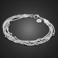 Fashion 100% 925 Sterling Silver Jewelry For Women High Quality  Simple bead Bracelet Multilayer Snake Chain Hand Catenary 2024 - buy cheap