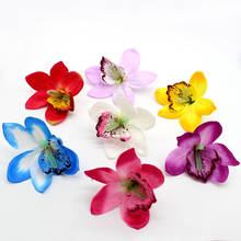 50 pçs 11cm orquídea de seda cabeças de flores artificiais para o vestido de cabelo guirlanda festa casamento decoração artesanato flores falsas 2024 - compre barato