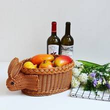 Foldable Rattan Woven Fruit Basket Organizer Handmade Vegetable Food Bread Storage Basket Animal Decoration Flower Baskets 2024 - buy cheap