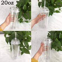 Clear Plastic Cups with Dome Lids Straw For Cold Drink 20oz Tumbler Summer Smoothie Cup Portable Water Bottle For Party Cups 2024 - compre barato