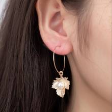 Bohemian Handmade Earrings Fashion New Fresh Red Apricot Leaves Pearl Geometry Wild Long Earrings Women Wholesale Mickey Ears 2024 - buy cheap