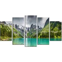 Cuadro Modular con impresión HD para sala de estar, pintura natural de montaña y nieve verde, decoración del hogar, marco de Arte de pared, 5 uds. 2024 - compra barato