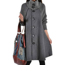 Lã trench coat feminino outono inverno quente plus tamanho longo solto tricô meados de comprimento único breasted casaco de lã manto cinza 2024 - compre barato
