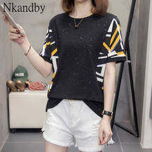 Nkandby striped chiffon patchwork t-shirts for women summer trendy loose short sleeve korean style top oversize ladies tshirt 2024 - buy cheap