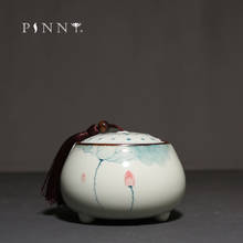 Pinny jarra de chá de cerâmica de lótus pintada à mão, frascos de armazenamento tradicional chinês, recipientes de armazenamento 2024 - compre barato