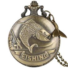 Reloj de bolsillo de cuarzo con diseño de pez tallado para hombre, pulsera de mano de estilo Punk, con colgante de cadena, accesorio de cola de pez 2024 - compra barato