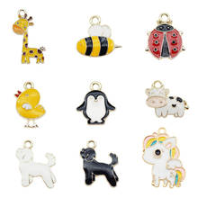 Julie Wang 5/9PCS Enamel Charms Mixed Cow Dog Horse Chick Bee Alloy Cartoon Animal Insect Pendant Jewelry Making Accessory 2024 - buy cheap