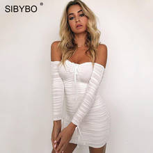 Sibybo Off Shoulder Strapless Sexy Bodycon Dress Autumn Winter Long Sleeve Sheath Club Party Dresses Backless Short Vestidos 2024 - buy cheap