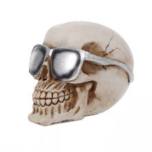 Escultura decorativa de resina de Moquerry, réplica de cráneo humano, modelo de cráneo humano, estatuilla, cabeza de cráneo con gafas de sol para Halloween 2024 - compra barato