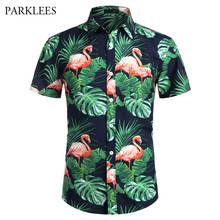 Flamingo Print Hawaiian Shirt for Men Summer Short Sleeve Mens Cotton Beach Hawaii Shits Casual Button Up Pocket Aloha Camisas 2024 - buy cheap