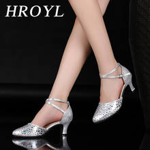 Hroyl-sapatos de salto de baile de tango, para mulheres e meninas, saltos de 3.5/5.5cm, com sola de borracha, dourado/prateado, dropshipping 2024 - compre barato