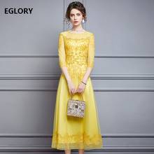 Top Quality New 2020 Spring Summer Wedding Party Women Luxurious Embroidery Hand Made Beading Long Maxi Dresses Pink Yelow XXXL 2024 - buy cheap