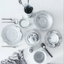 Japanese Ceramic Tableware Porcelain Plate Gray Vintage Steak Plate Kitchen Dishes Breakfast Dessert Tray Cutlery Set 2024 - buy cheap
