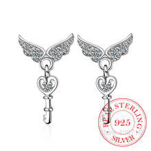 925 Sterling Silver Angel Wings CZ Heart Key Stud Earrings For Women Girls Jewelry Orecchini Aros Aretes oorbellen 2024 - buy cheap