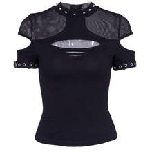 Women Tops Off Shoulder Black Halter T-shirts Women Gothic Punk Moon Hollow Out Bodycon Female Tops Blackless Cotton Tees Sexy 2024 - compre barato