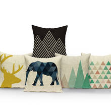 Capa de almofada de elefante, decoração de sofá para quarto, capa de almofada de animais geométricos nórdicos, cervo, urso, montanha, flechas 2024 - compre barato