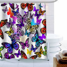Cortina de ducha de mariposa Europea Simple, 12 ganchos, tela de poliéster, impresión 3D, para baño, decoración de baño impermeable 2024 - compra barato
