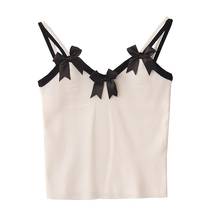 Korean Vintage Women Crop Tops 2021 Summer White Cute Bow Knitted Camis Vest Female Black Aesthetic Sexy Casual Strap Tank Tops 2024 - buy cheap