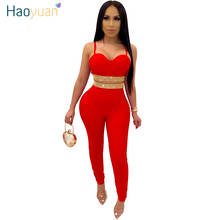 HAOYUAN Sexy Diamonds Glitter Two Piece Set Women Festival Clothing Crop Top and Pant Suit 2 Piece Matching Sets Club Outfits 2024 - buy cheap