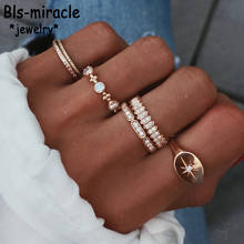 Conjunto de anéis geométricos para mulheres, anéis ajustáveis com coroa dourada e cristal vintage para presente de casamento ou dia dos namorados 2024 - compre barato