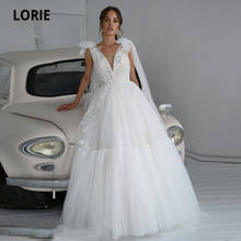 LORIE Boho Wedding Dresses V-Neck Appliques Lace Tulle Pleats A-Line Wedding Gown Bride Dress Princess vestidos de novia 2024 - buy cheap