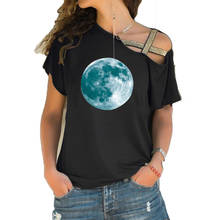 Новинка, супер яркая светящаяся луна, Лунная светящаяся планета, футболка, модные праздничные вечерние женские футболки с неровным перекосом и крестиком, топы 2024 - купить недорого