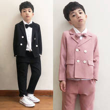 Spring Summer Children Double Breasted Suit Sets Flower Boys Wedding Party Piano Performance Costume Kids Blazer Pants Outfits 2024 - buy cheap