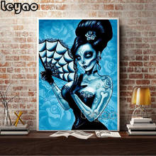 Crânio tatuagem mulher pintura diamante, completa, quadrado, bordado de diamante redondo, mosaico diamante diy artesanato quebra-cabeça diamante 2024 - compre barato