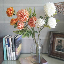 Flores artificiais de crisântemo branco, longo galho, decoração de outono, alta qualidade, flor falsa para casa, casamento, varanda, decoração 2024 - compre barato