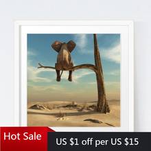 Elephant Stands On Tree Branch Canvas Art Print Wall Decor Picture Surrealism Canvas Painting Art Poster Home Room Decor 2024 - buy cheap