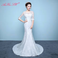 AnXin SH princess white flower lace mermaid wedding dress vintage o neck illusion turkey half sleeve trumpet wedding dress 2024 - buy cheap