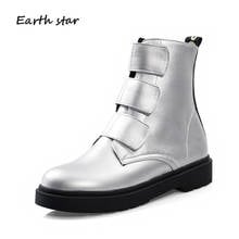 botas mujer Hook&Loop Casual Black Shoes Women Martin Boots Fashion Brand Pu Leather Ladies footware Silver Ankle Boots Women 2024 - buy cheap