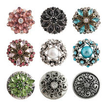 Strass flor 20mm metal botão snap jóias diy pulseira kd1043 2024 - compre barato