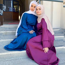 Vestido longo de cetim árabe abaya dubai, cor sólida, roupa feminina muçulmano, manga flare, vestido maxi kaftan marrocos, ramadã 2024 - compre barato