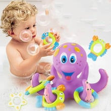 Juguetes de baño para bebés, juguete de baño interactivo con 5 anillos de Hoopla, pulpo morado de dibujos animados, agua flotante 2024 - compra barato