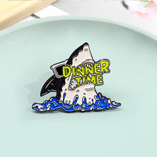 DINNER TIME Whale Shark Enamel Pins Travel vacation Shark Fish Badges Denim Shirt Lapel Pin Cartoon Funny Jewelry Gift for Kids 2024 - buy cheap