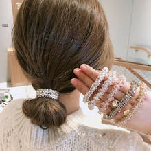 Женское элегантное кольцо для волос с хрустальными бусинами, корейские аксессуары для волос, эластичная резинка для волос, браслет для девочек 2024 - купить недорого