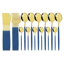 Conjunto de talheres de mesa em aço inoxidável, 48 opções, azul, dourado, para casa, faca, garfo, colher de chá, cozinha 2024 - compre barato