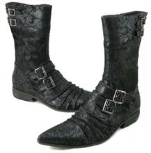 Botas masculinas de camurça e couro estilo punk retrô, cinto com fivela gótica, sapatos com ponta para dedo do pé, salto baixo chinês, plus size 2024 - compre barato