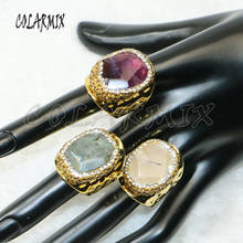 Anéis com pedras naturais, anéis grandes de pedra com cores mistas, joias femininas da moda, acessórios de cristal 8090, 10 peças 2024 - compre barato