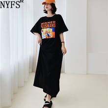 Nyfs-vestido feminino de verão, 2021, vestido longo com estampa de manga curta, moda elbise 2024 - compre barato