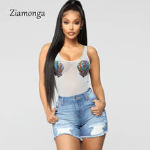 Ziamonga, женские модные новые сетчатые боди, сексуальные, расшитые блестками, без рукавов, сетчатые комбинезоны, открытые, черные, белые комбинезоны, лето 2020 2024 - купить недорого