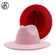 FS 60CM Women Wide Brim Hat Wool Felt Fedora Jazz Pink Red Patchwork Panama Trilby Cowboy Cap Elegant Lady Church 2024 - buy cheap