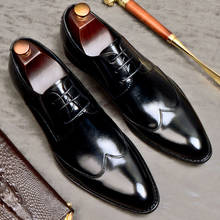 Zapatos Oxford formales de cuero genuino de vaca de diseñador italiano, zapatos de vestir de negocios de punta estrecha con cordones para hombre 2024 - compra barato