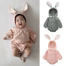 Cute Newborn Baby Girls Clothes Long Sleeve Solid Romper Jumpsuitt+Rabbit Ear Hat 2PCS Outfits Set 2024 - buy cheap