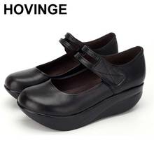 HOVINGE   Mature Black Pu Leather Women Pumps Height Increase Platform Shoes Shallow Wedges Shoes 2024 - buy cheap